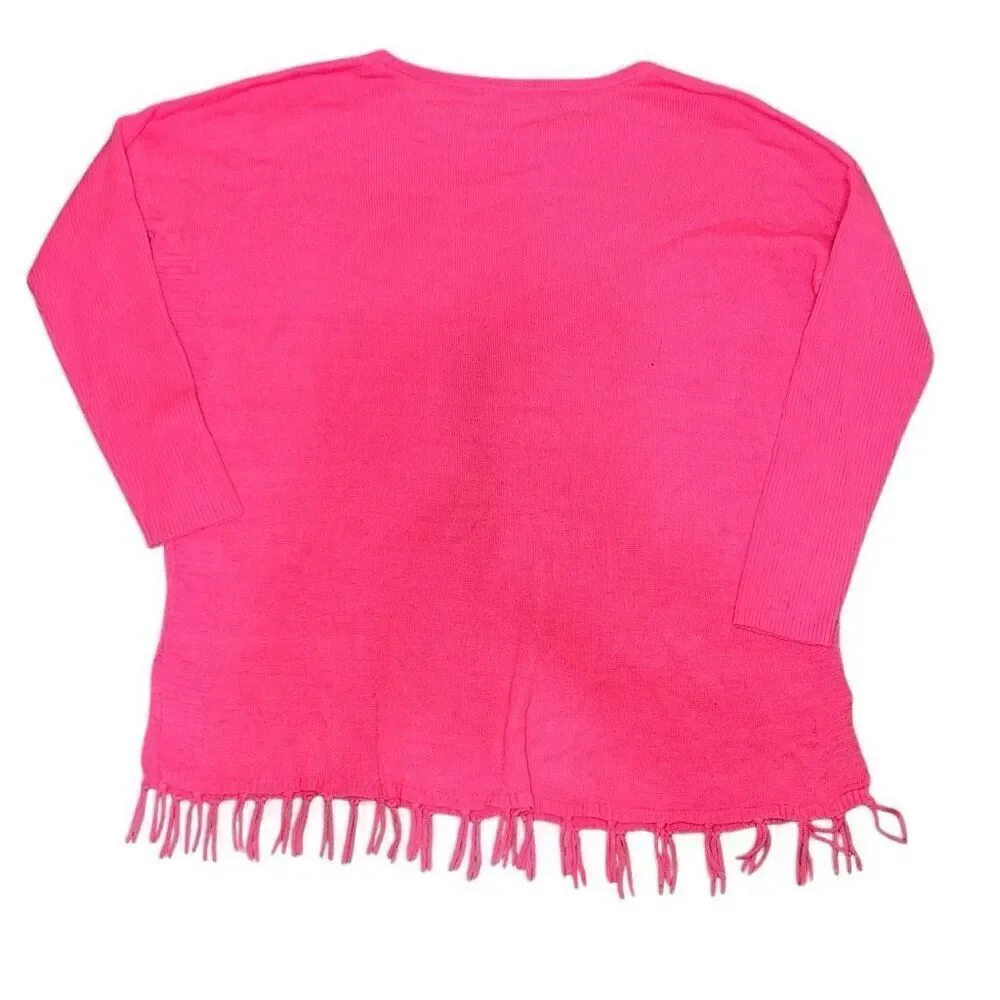 Lilly Pulitzer Girls Ramona Fringe Sweater Hot Pink Oversized Knit size XL 12-14